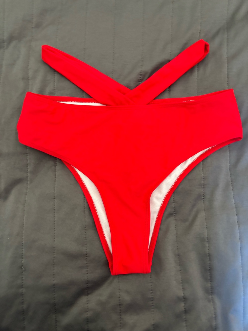 SHEIN Vibrant Red Crisscross High-Cut Bikini Bottom